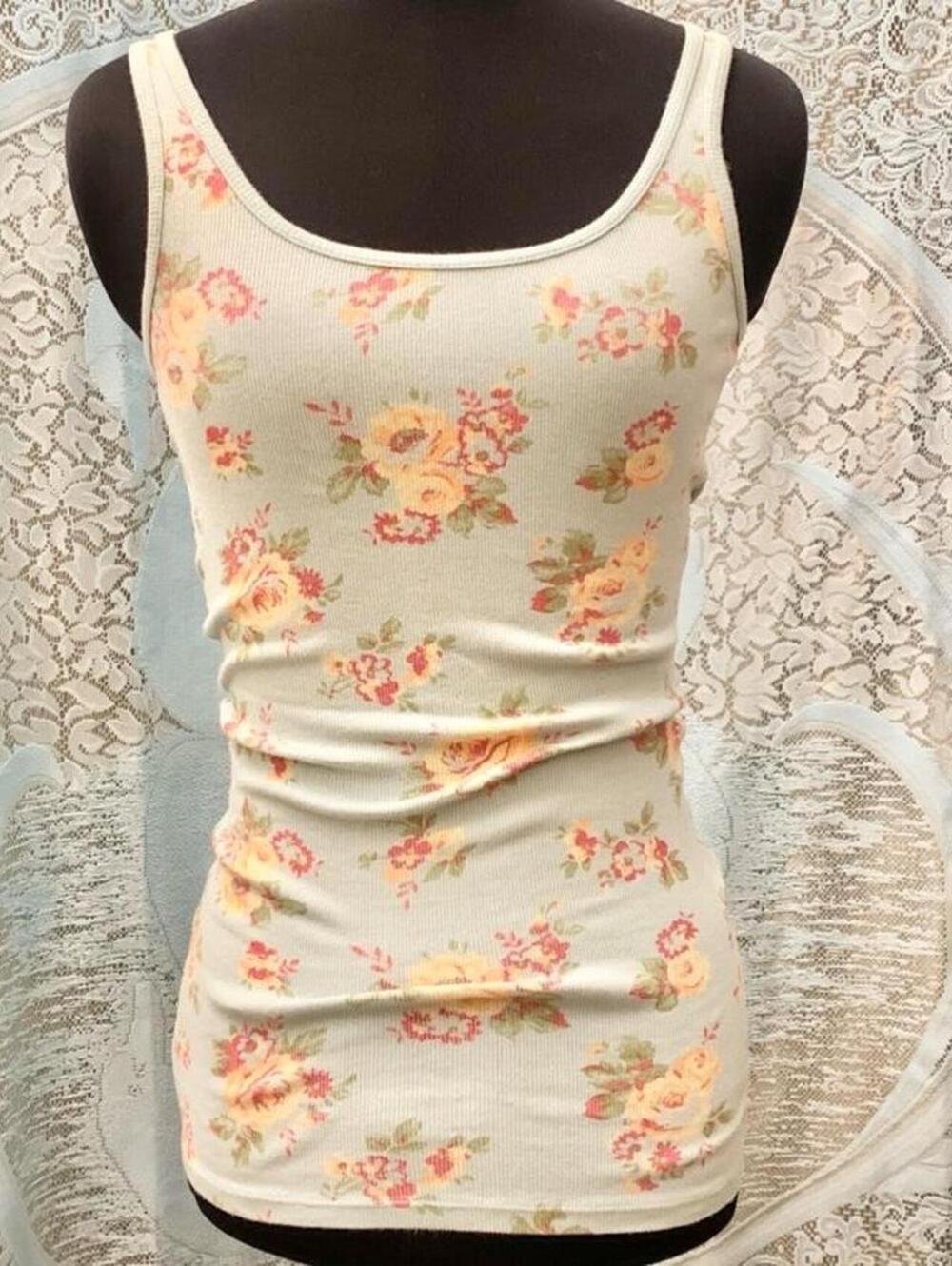 Mossimo Y2K Vintage Aqua Floral Ribbed Scoop Neck Cami Coquette Fairycore Tank